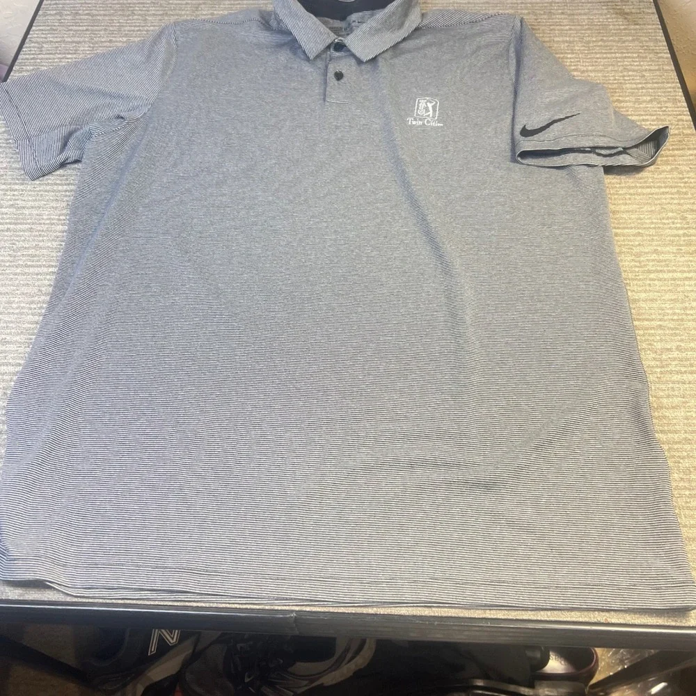 Nike Golf TPC Twin Cities Polo Shirt Mens XL Navy White Micro Stripe Performance